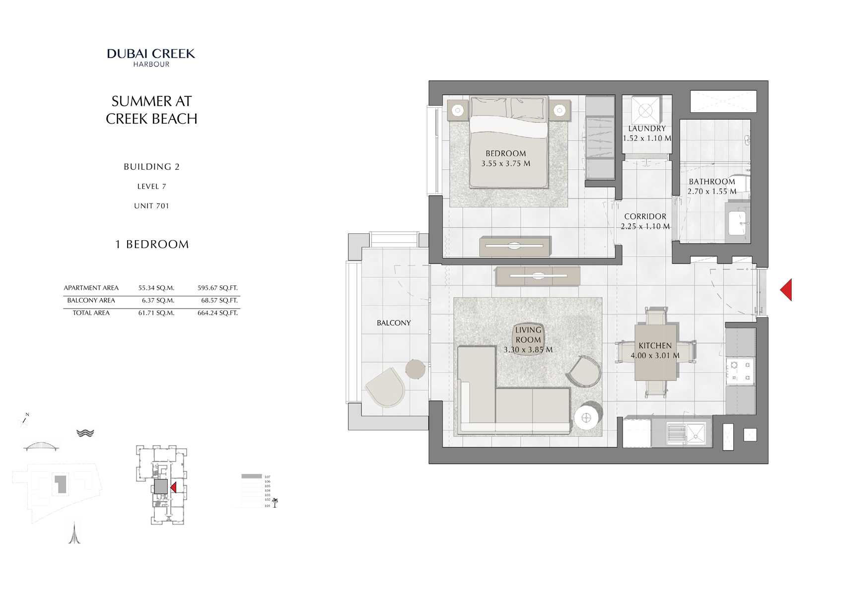 1 Br Building 2 Level 7 Unit 701, Size 664 Sq Ft